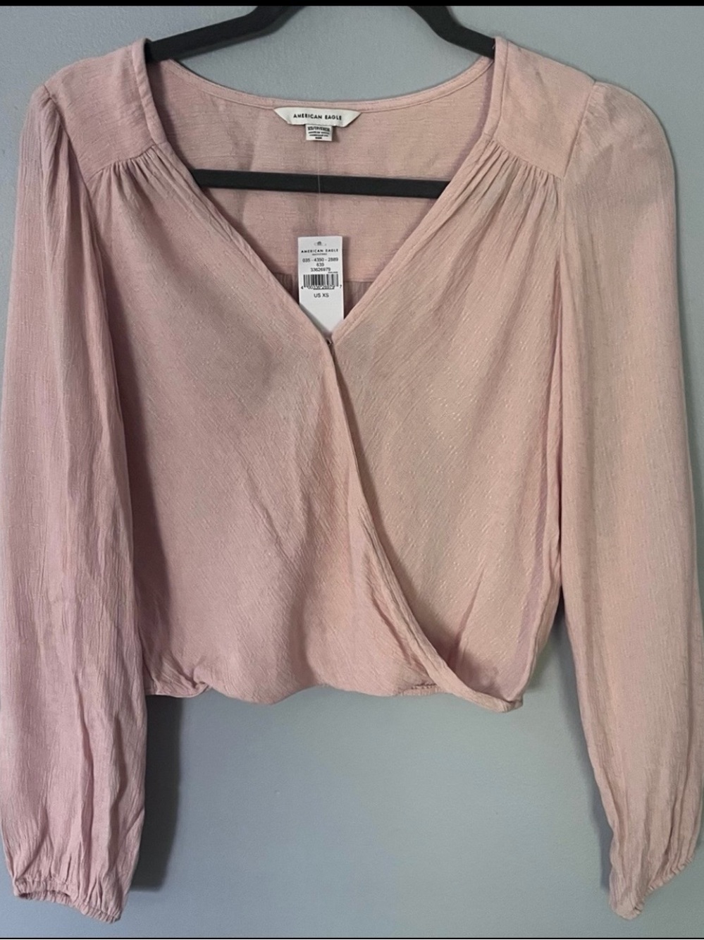 American Eagle Blush Pink Wrap Crop Top Long Sleeve XS NWT Boho Lightweight